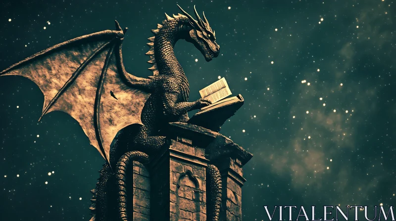 AI ART Literary Dragon in Night Scene