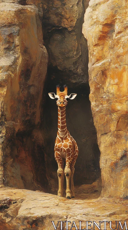 Giraffe Among Rocks AI Image