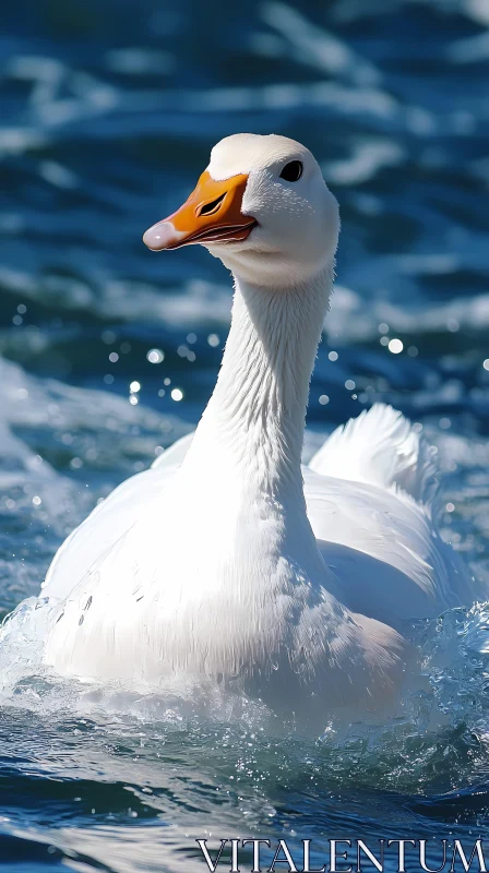 White Goose Gliding on Blue Waters AI Image