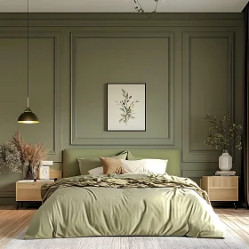 Modern Bedroom with Green Palette and Botanical Decor