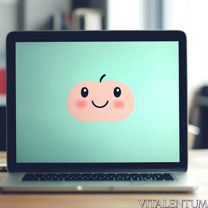 Adorable Cartoon Smiley on Laptop AI Image