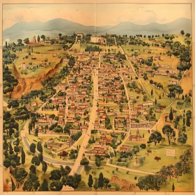 Charming Town Vintage Map Illustration