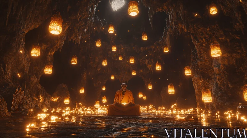 Cave Meditation with Lanterns AI Image