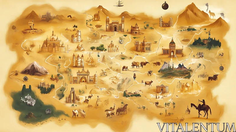 AI ART Antique Styled World Map Illustration