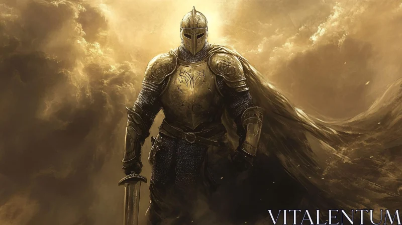 Armored Warrior in the Golden Light AI Image