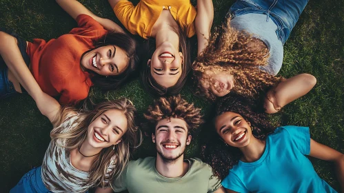 Group of Smiling People on Green Field