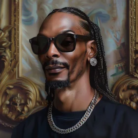 Snoop Dogg Art Portrait with Sunglasses and Chain