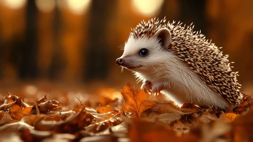 Hedgehog Among Autumn Leaves