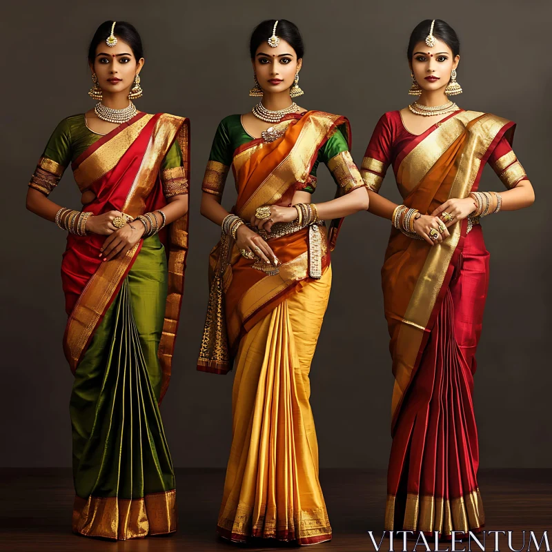 AI ART Three Women in Traditional Indian Saris