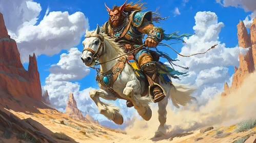 Fantasy Warrior Riding Through Arid Lands