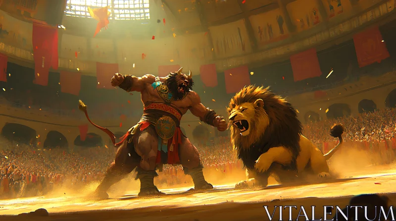 Lion Gladiator Battle AI Image