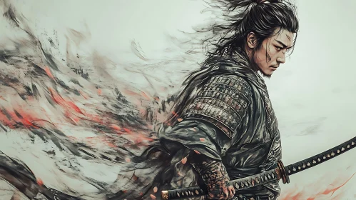 Samurai Warrior with Katana in Battle Stance