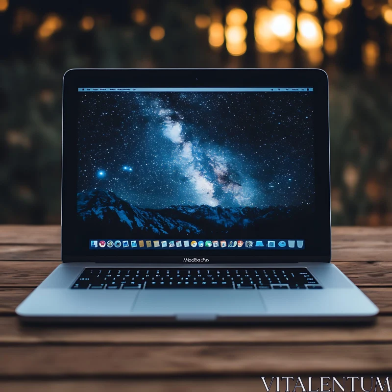 Laptop with Night Sky on Screen AI Image