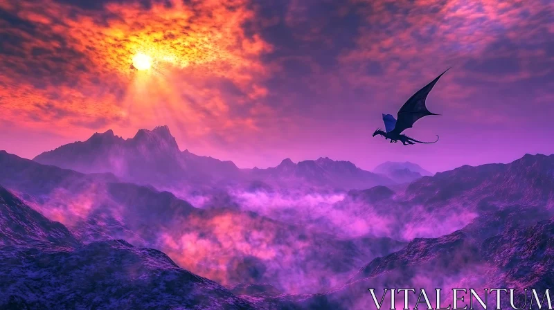 AI ART Fantasy Dragon Sunset Mountain View