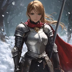 Female Knight in Snowy Forest