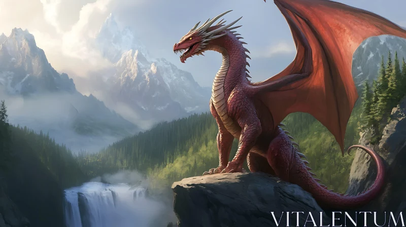 AI ART Fantasy Dragon Scene with Misty Mountains