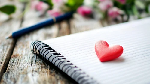 Red Heart on Notebook with Flowers