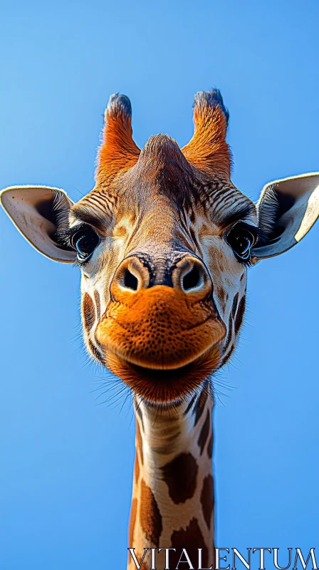 Giraffe Portrait against Blue Sky AI Image