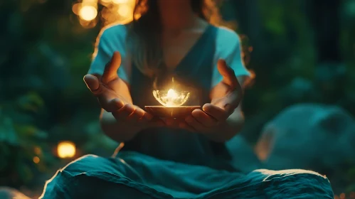 Woman Meditating with Glowing Orb