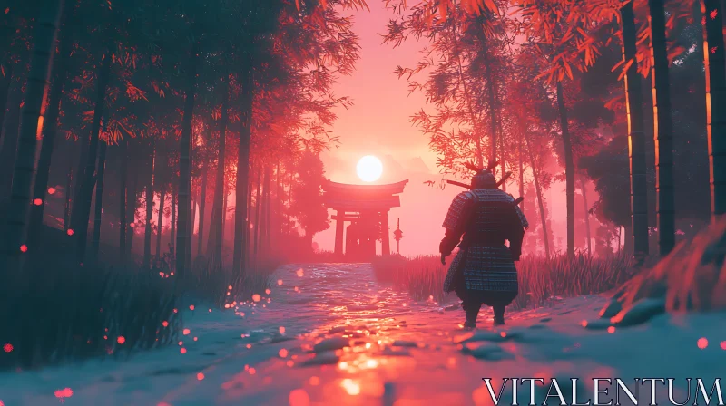 AI ART Warrior's Path at Dusk