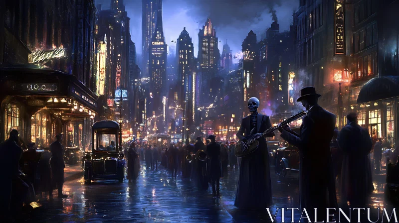 AI ART City at Night with Musicians