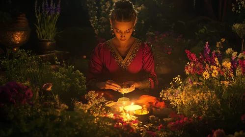 Candlelit Meditation in Floral Garden