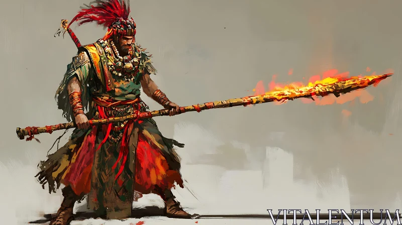 Warrior with Flaming Spear Artwork AI Image