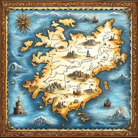 Ornate Island Map with Ships