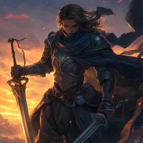 Armored Warrior Sword Sunset