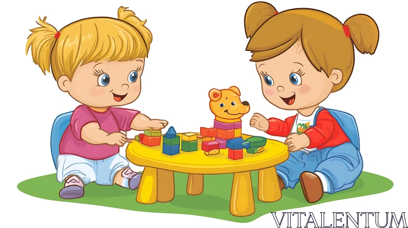 Two Girls Constructing with Toys AI Image