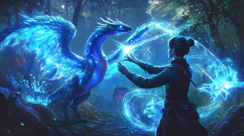 Sorceress and Dragon Magic in Forest