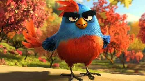 Cartoon Bird with a Grumpy Expression