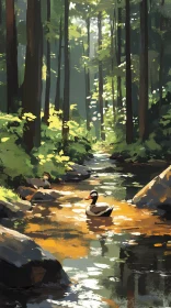 Tranquil Duck in Forest Stream