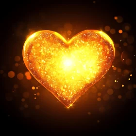 Shimmering Golden Heart on Dark Background