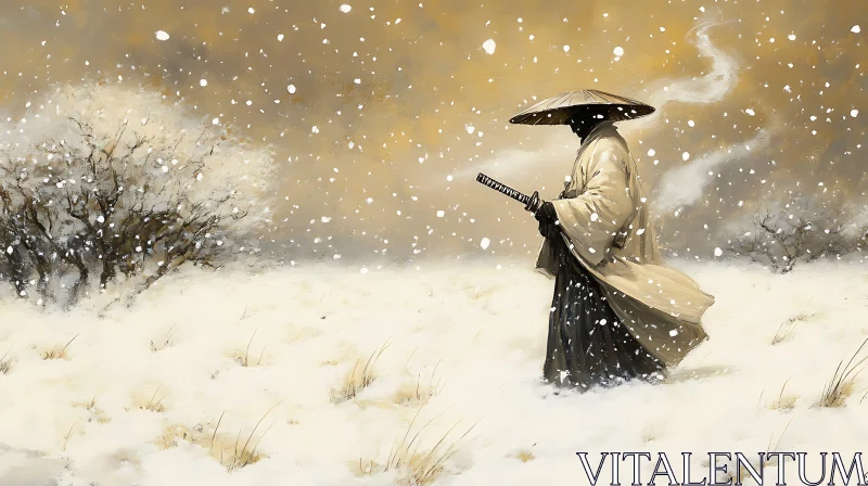 AI ART Lone Warrior in Winter Landscape