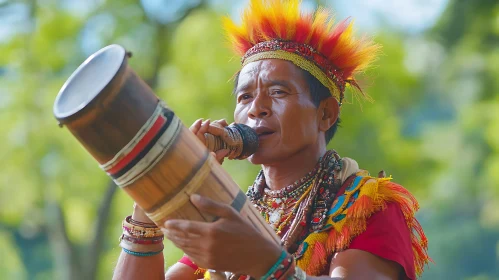 Indigenous Man with Traditional Horn