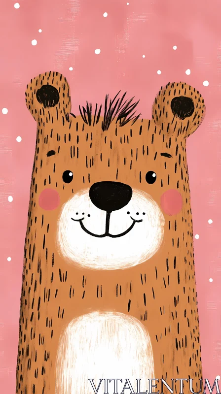 Charming Bear on Pink AI Image