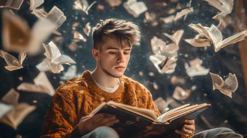 Young Man Immersed in a Book