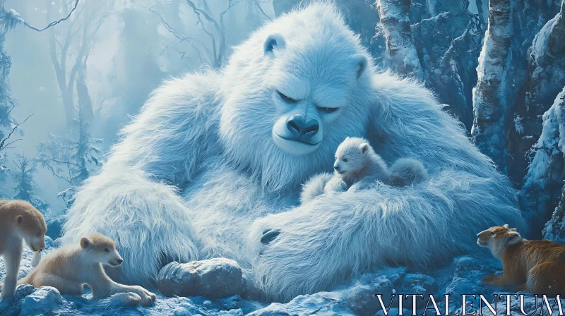 AI ART Snowy Bear Family Portrait