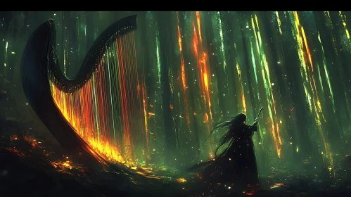 Mystical Harp in the Emerald Woods