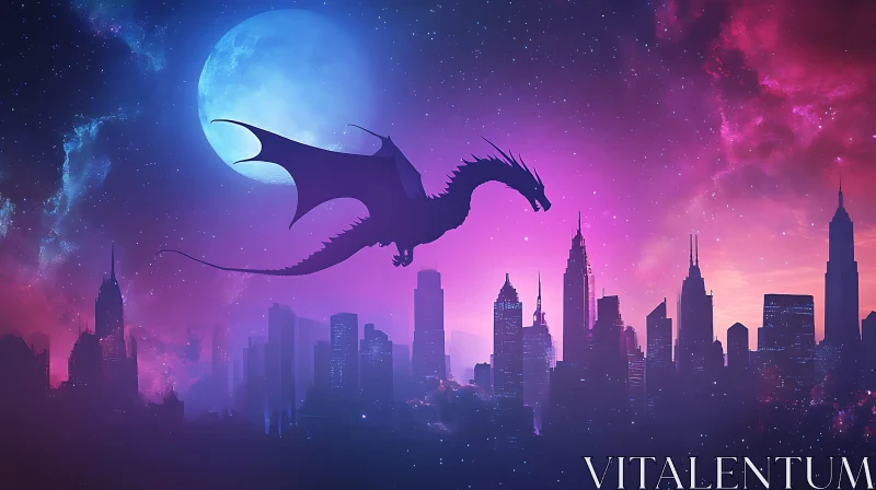 AI ART Fantasy Dragon Over Urban Skyline