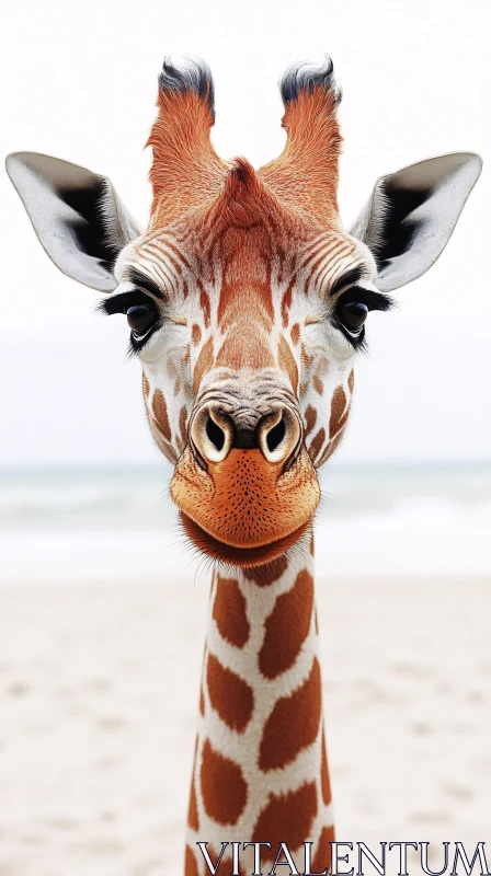 Beachside Giraffe Close-Up AI Image