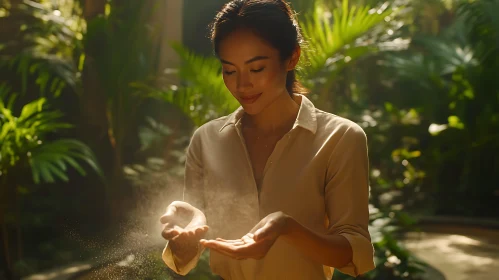 Woman with Dust in Tropical Setting