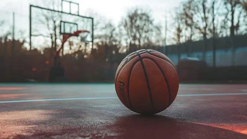 Outdoor Basketball Court with Ball