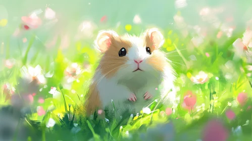 Hamster in Blooming Grass