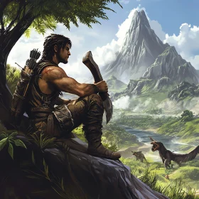 Fantasy Warrior Overlooking Mountain Vista