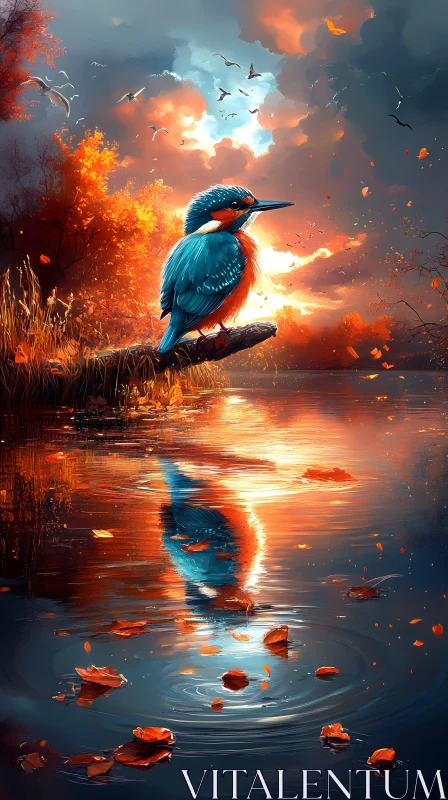 Tranquil Kingfisher by the Lake AI Image