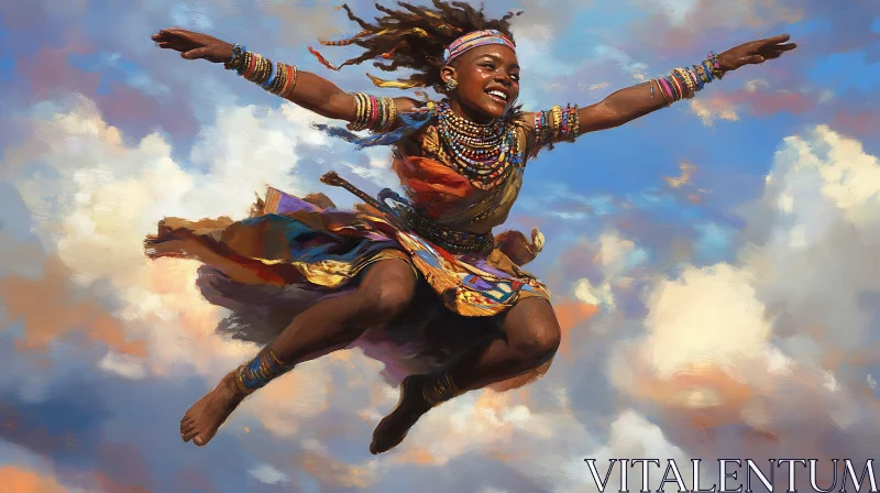 AI ART Woman's Joyful Leap Against Sky