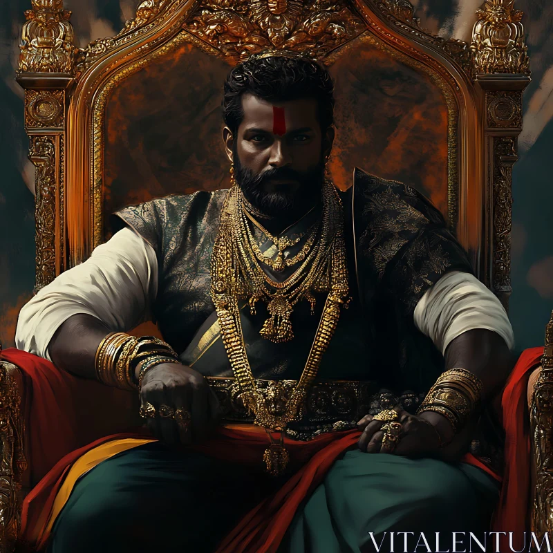 Man with Gold Jewelry Sitting on Throne AI Image