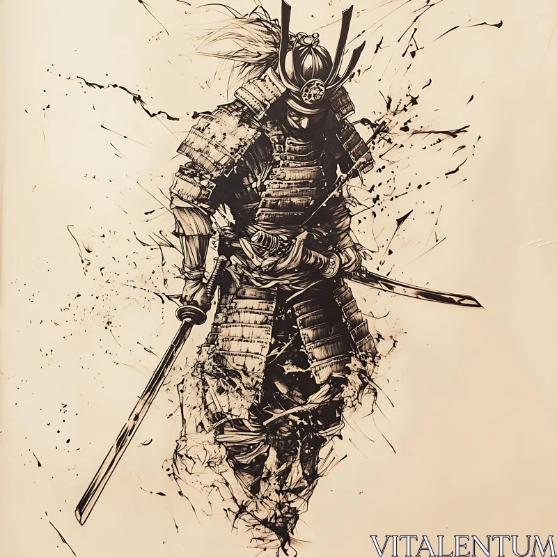 AI ART Samurai Warrior in Ink Art